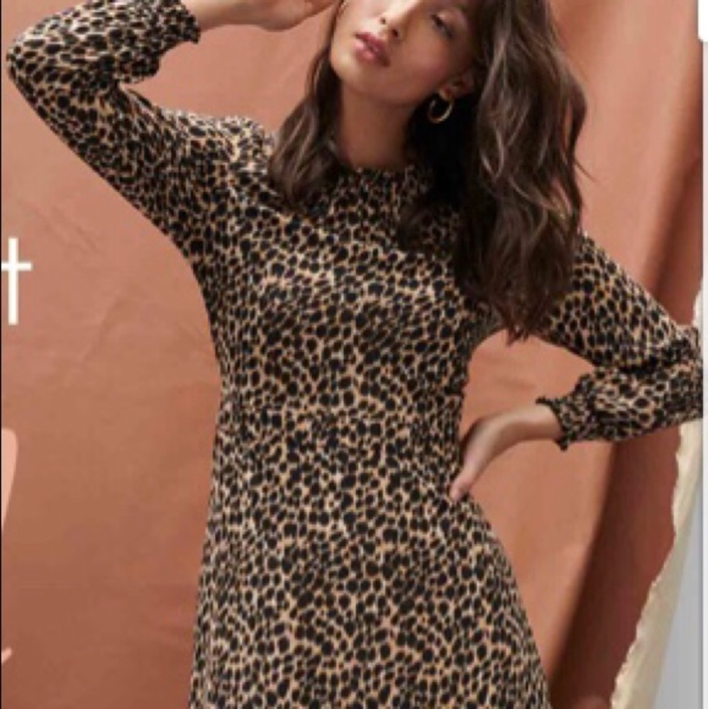JCrew Factory Ruffle Neck Midi dress in Leopard